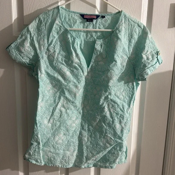 Vineyard Vines by Shep & Ian Linen Top sky blue Medium white thread pattern cute - Picture 1 of 10